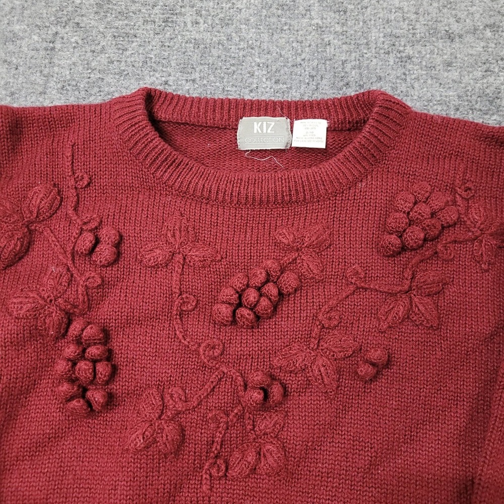 KIZ Collection Sweater Womens Size 8/10 Burgundy Red Wool Blend Raised Grapes